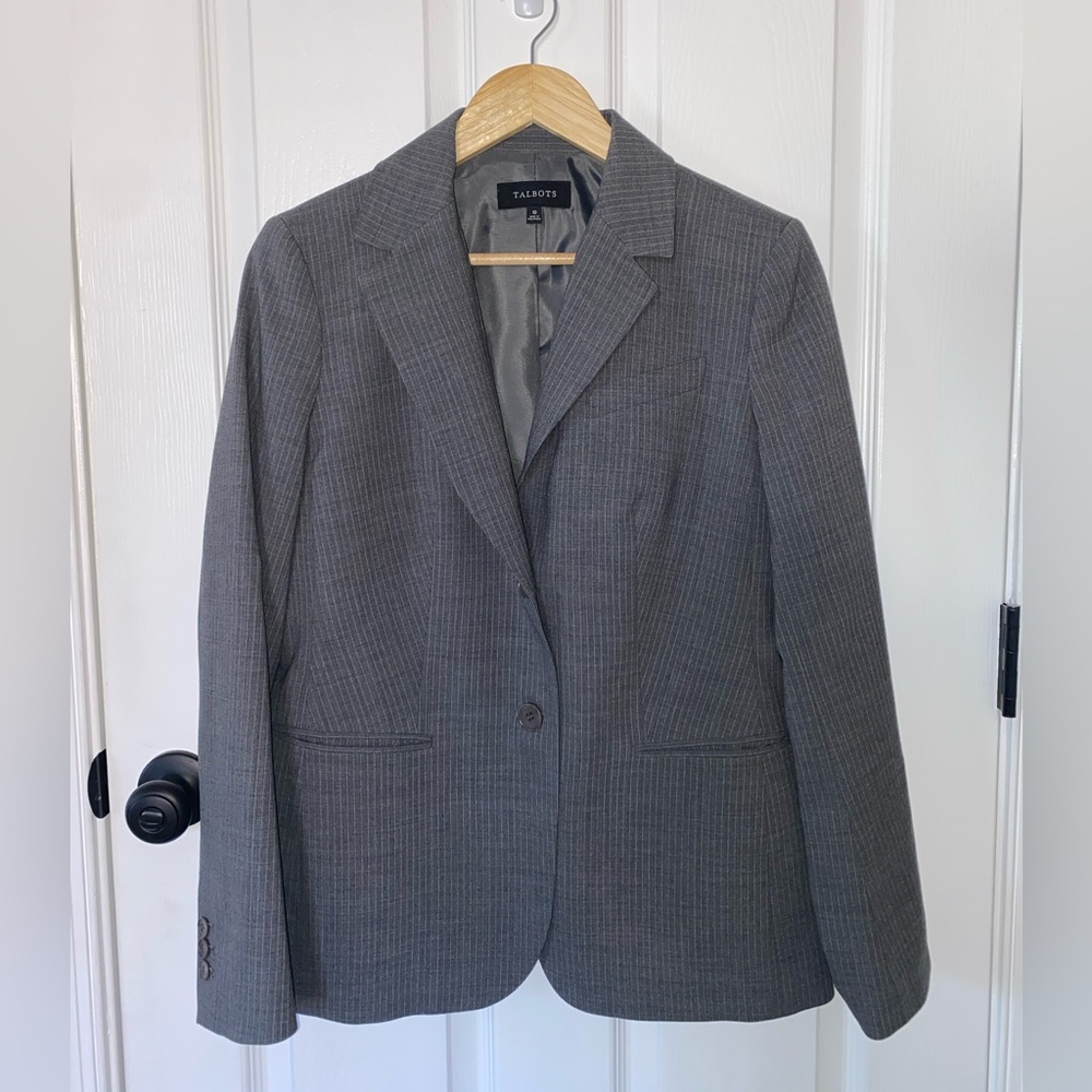 Talbots gray with white stripes women’s blazer size 10.